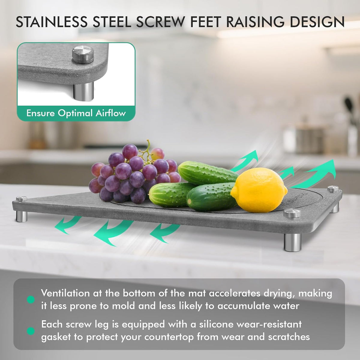 Stone Drying Mat For Kitchen Counter Superb Absorbent Diatomaceous Earth Mats with Non-Slip Feet