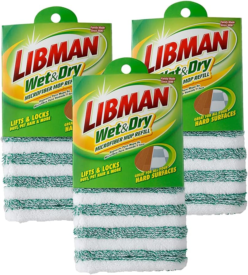 Libman Wet & Dry Microfiber Mop Refills | Dust Mop for Hardwood Floors | Wall Mop | Mops for Floor