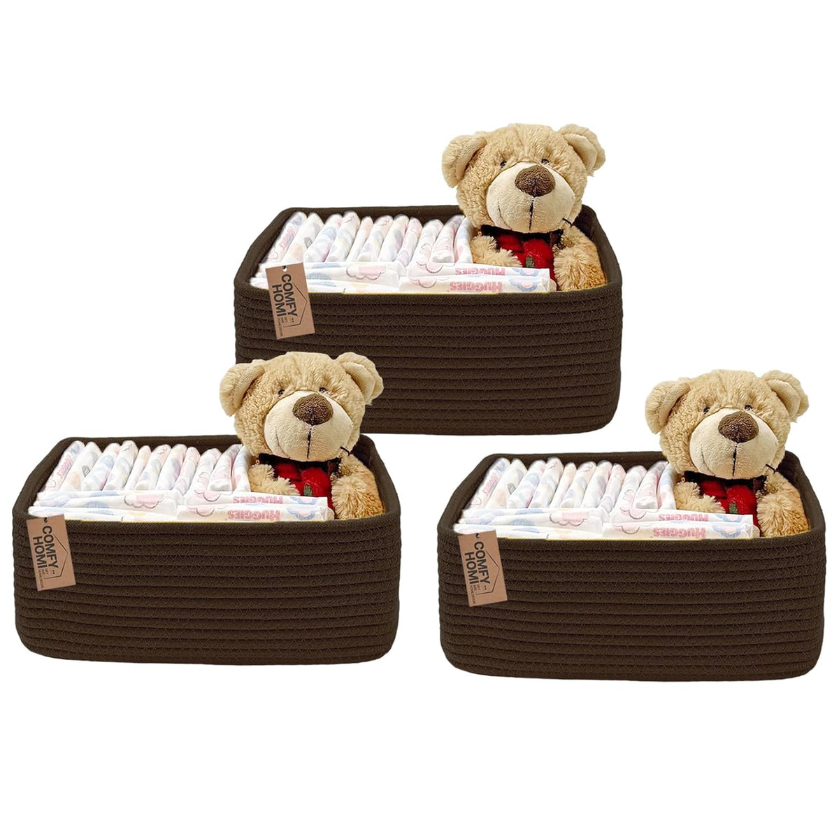 COMFY-HOMI 11.5"x7.5"x4.7" Storage Baskets for Organizing | Cotton Rope Woven Basket | Toy Storage