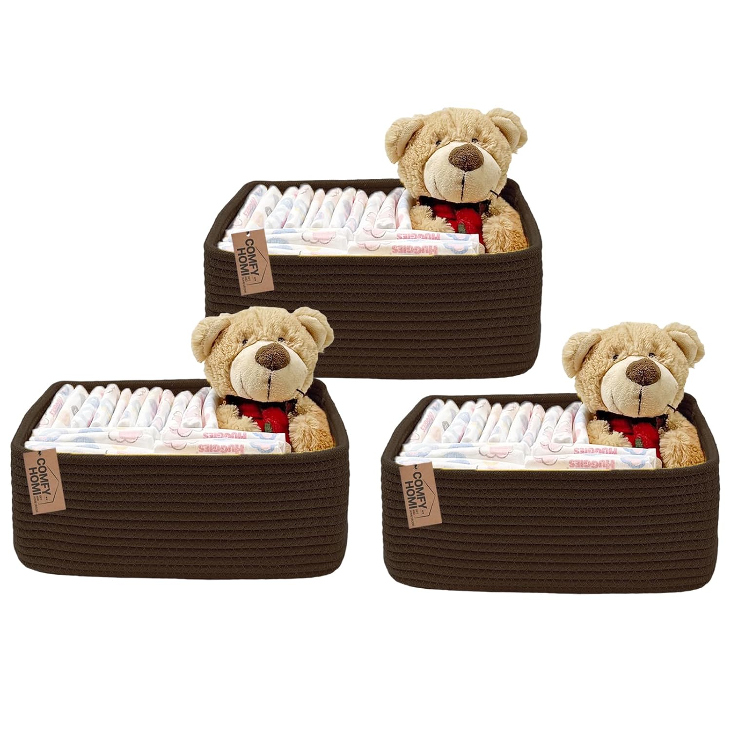 COMFY-HOMI 11.5"x7.5"x4.7" Storage Baskets for Organizing | Cotton Rope Woven Basket | Toy Storage