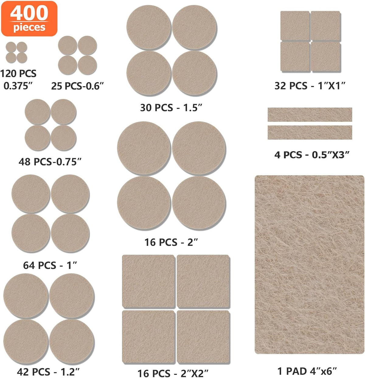 Felt Furniture Pads 400 Pieces, Furniture Pads for Hardwood Floors, Floor Protectors for Furniture