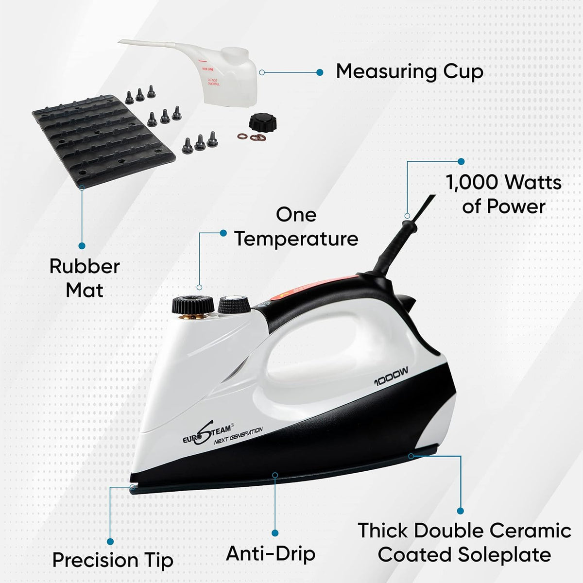 Eurosteam Next Generation Iron - Powerful Steam with Built-in Boiler - No Temperature Setting for