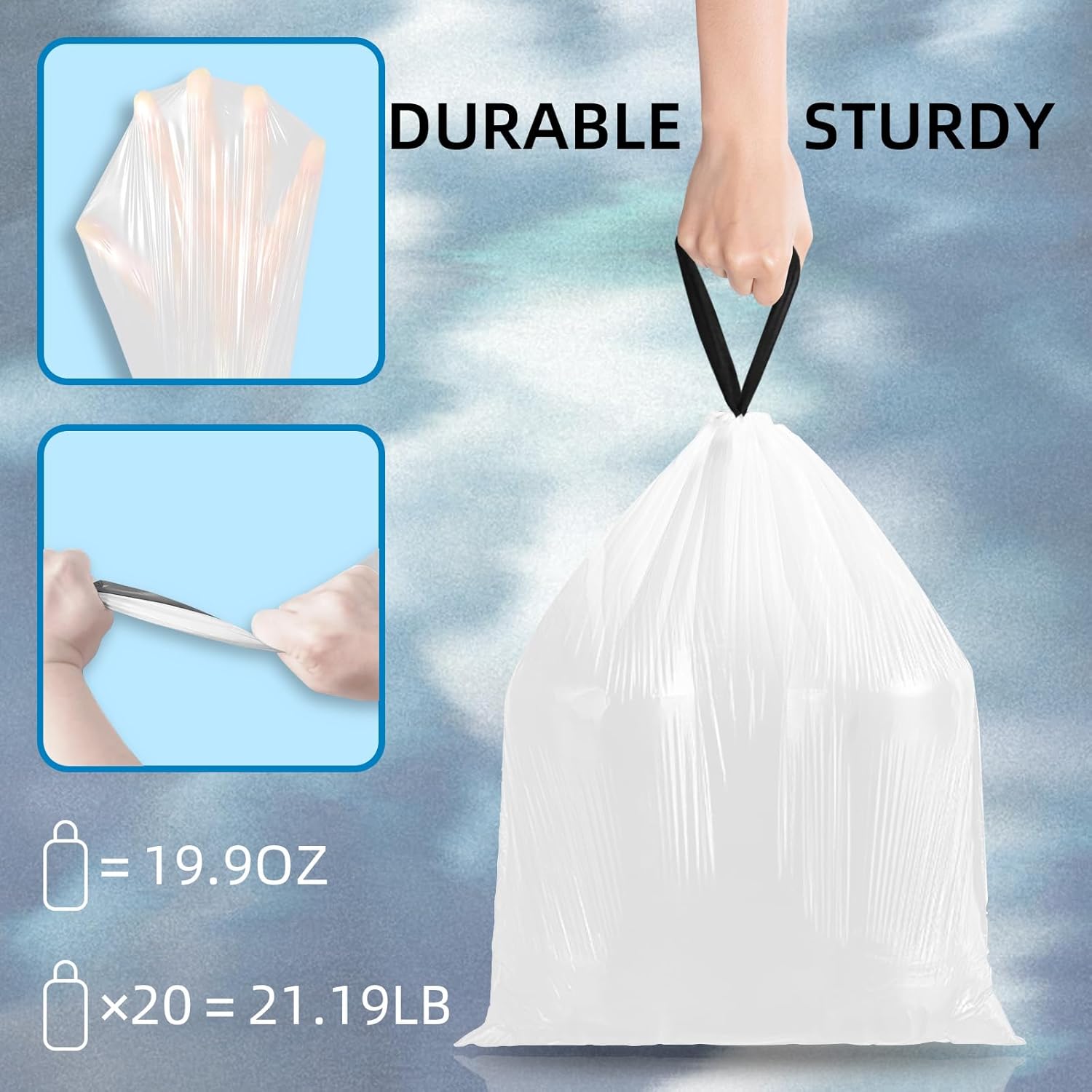 120 Counts 1.6 Gallon Mini Drawstring Trash Bags, Small Garbage Bags by KSSKSS, Code a fit 4.5-8