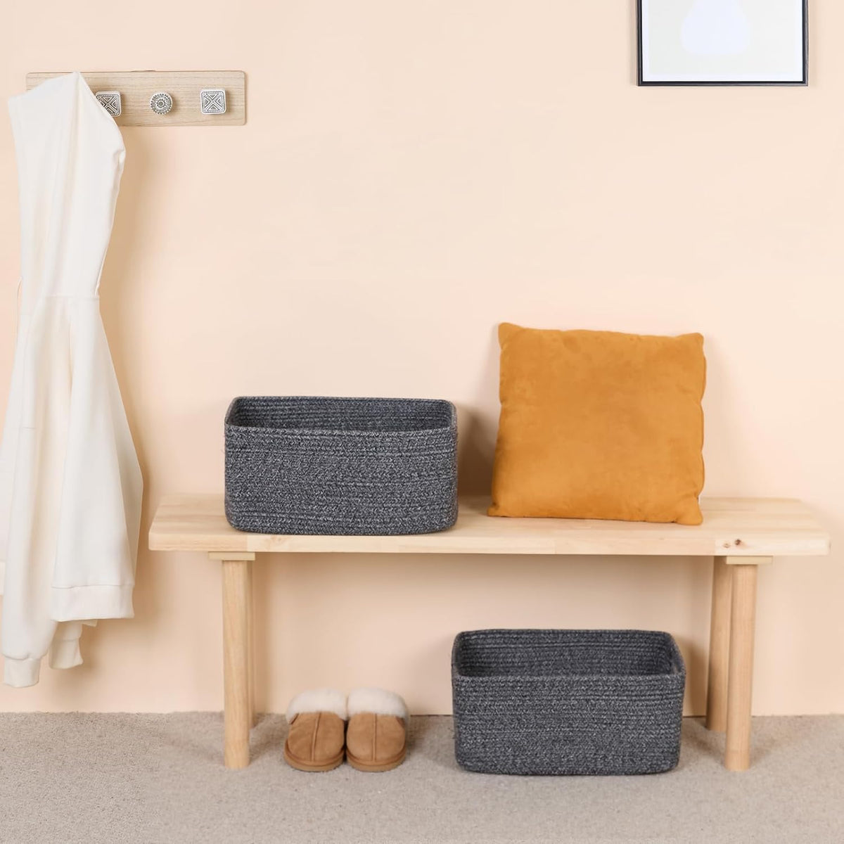 Large Storage Baskets for Shelves, Closet Organizers Bins for Clothes Blanket Towels, Baby Nursery