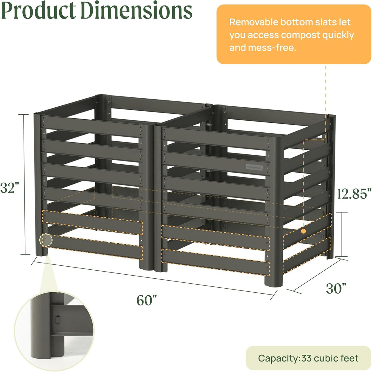 Vego Garden 32" Tall Modular Compost Bin 60" x 30" x 32"