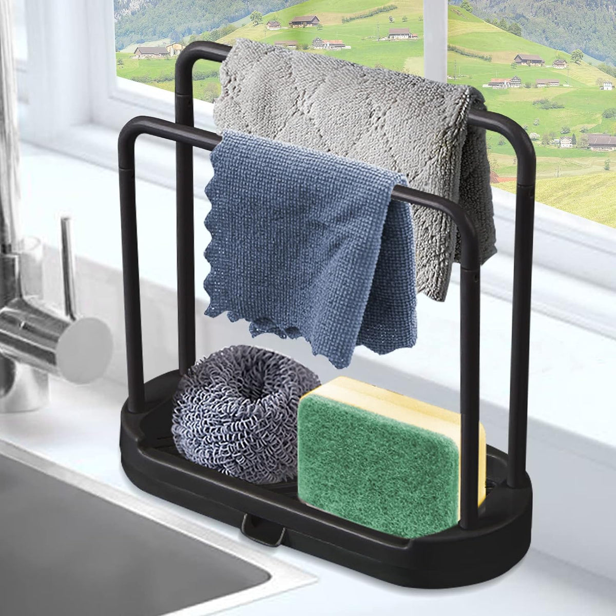 Kitchen Sink Rack Tray Organizer Stand for Sponge, Dish Cloth, Rag, Brush, Scrubber Storage and