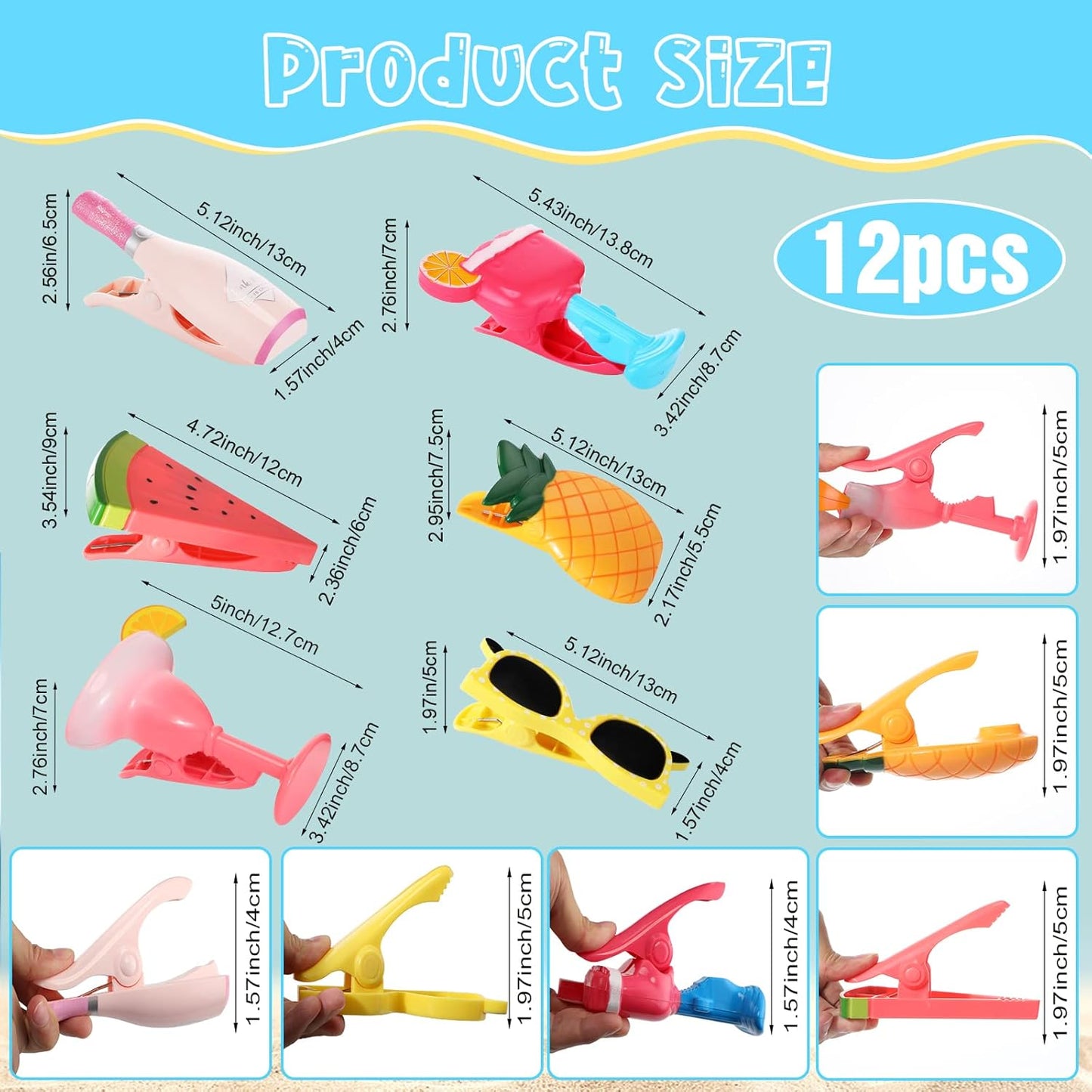 Honoson 12 Pcs Beach Towel Clips Beach Chairs Clips Plastic Swimming Pool Towel Holders Jumbo Size