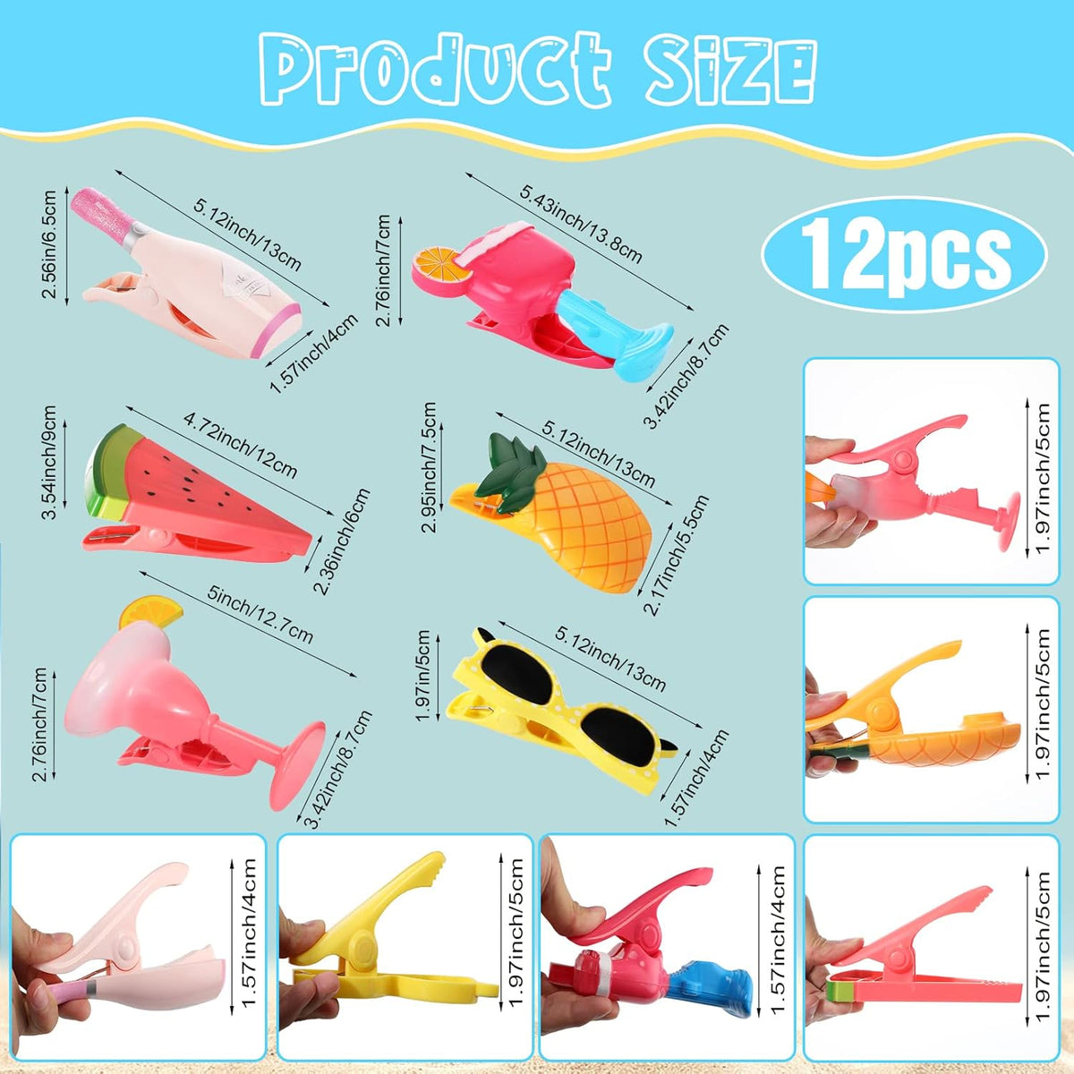 Honoson 12 Pcs Beach Towel Clips Beach Chairs Clips Plastic Swimming Pool Towel Holders Jumbo Size