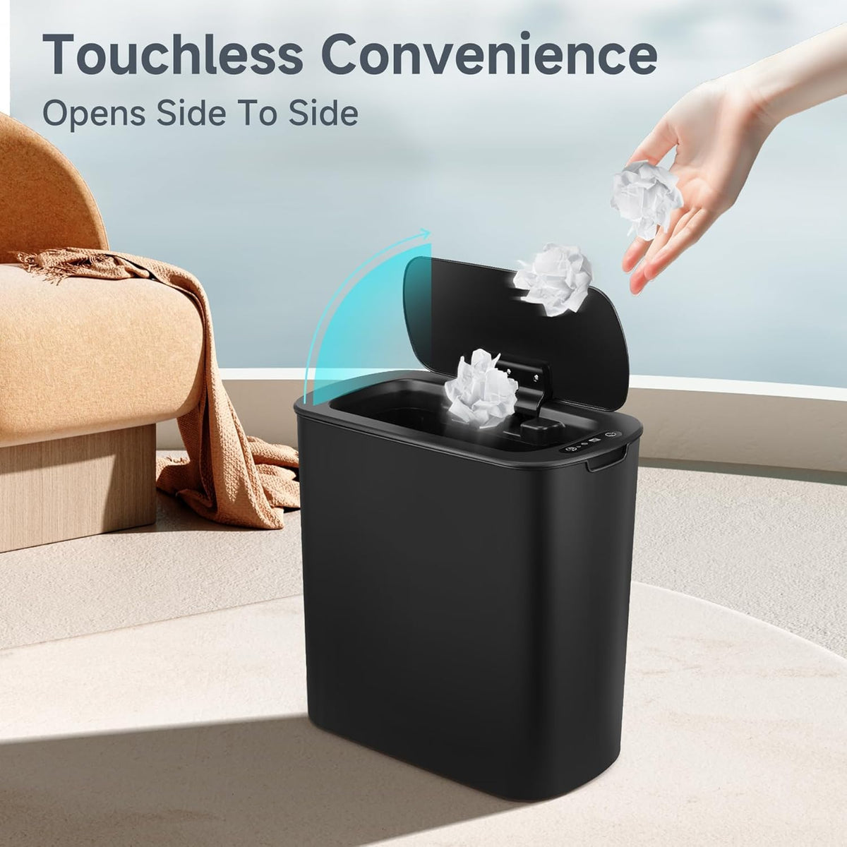 TIPGO Automatic Motion Sensor Bathroom Trash Can with Lid, 2.6 Gallon Touchless Trash Bin, Smart