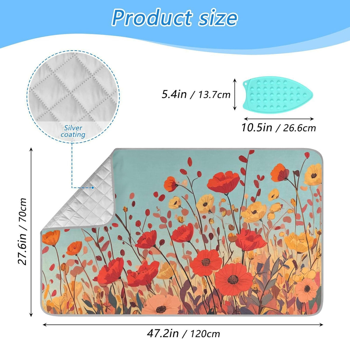 Autumn Poppy Flowers 01 Ironing Mat for Table top Portable Ironing Pad Blanket for Washer Dryer