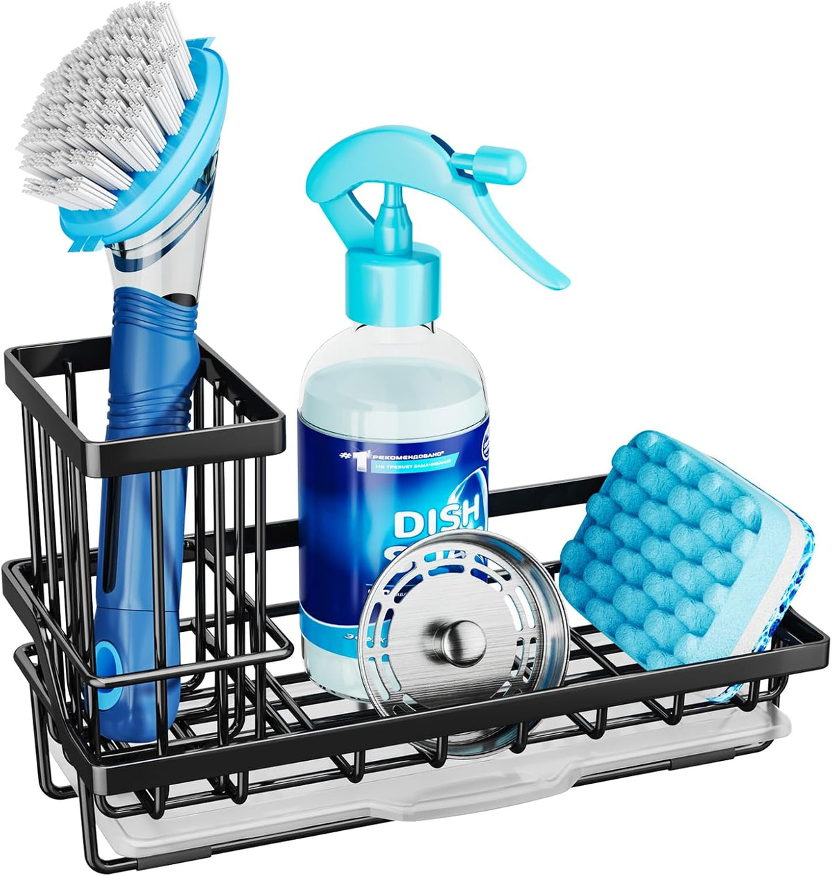 Consumest Sponge Holder for Kitchen Sink - Kitchen Sink Caddy Organizer with Removable Drip Tray