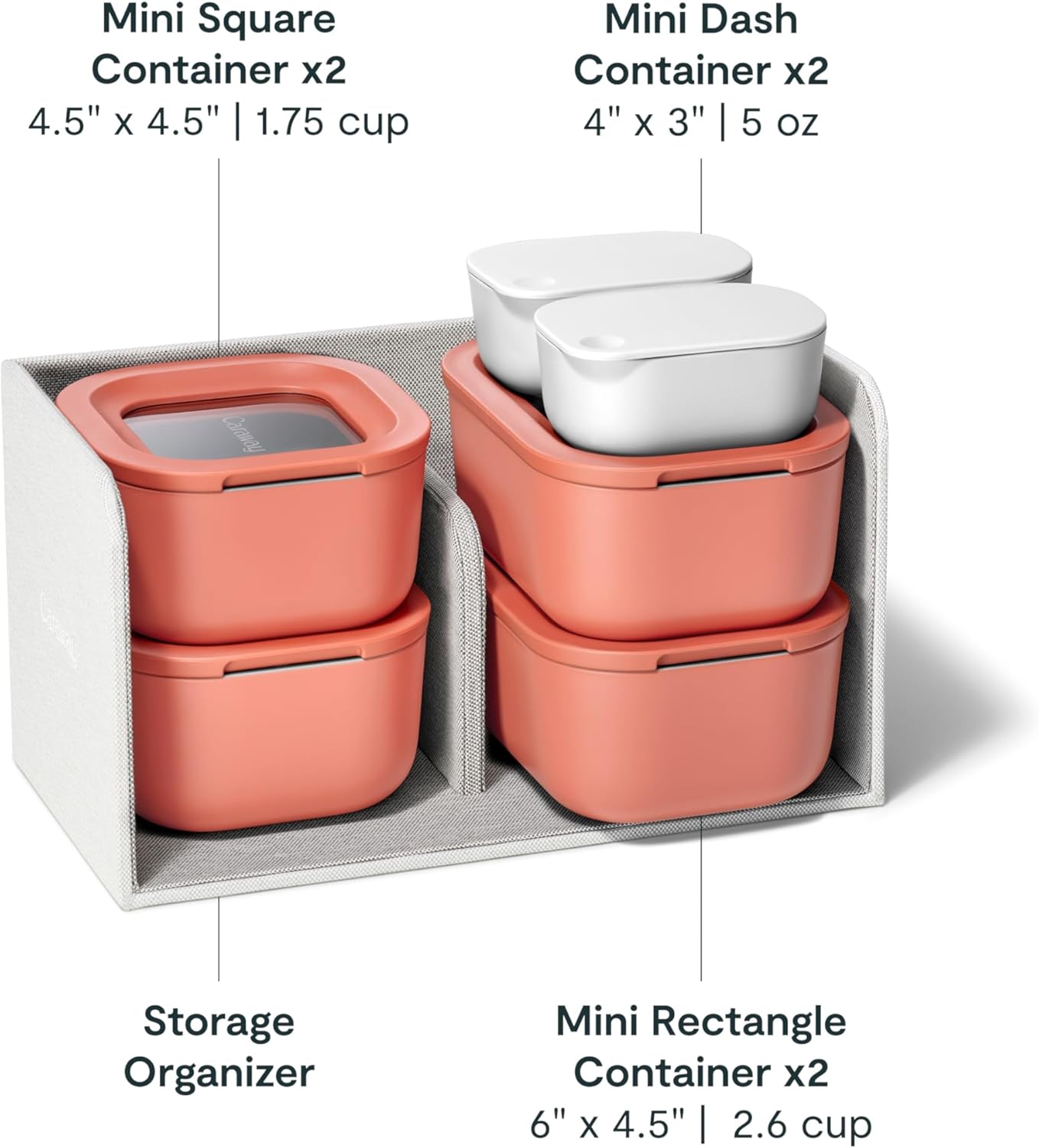 Caraway Mini Food Storage 11pc Set - Glass Storage Containers for Food - Non-Toxic Ceramic-Coated