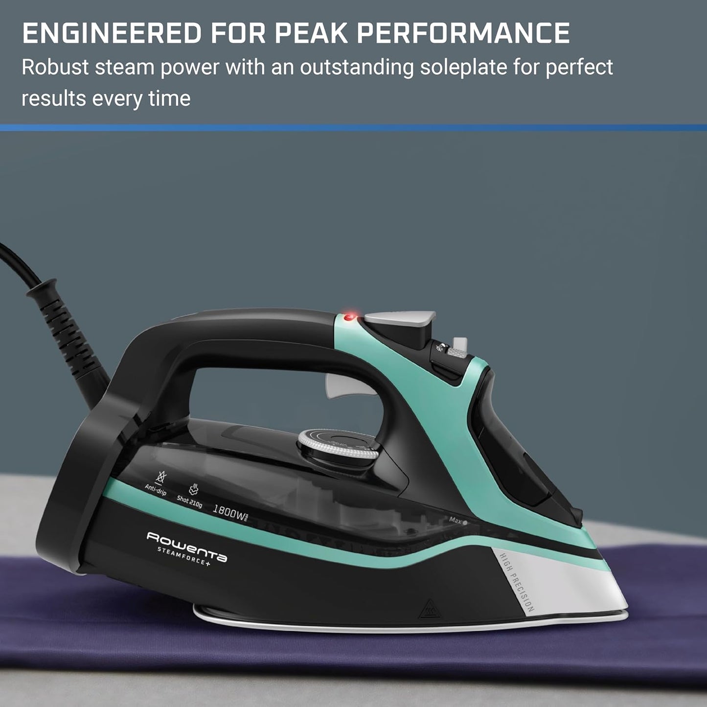 Rowenta Steam Force Stainless Steel Soleplate Steam Iron for Clothes, 400 Microsteam Holes, 1800