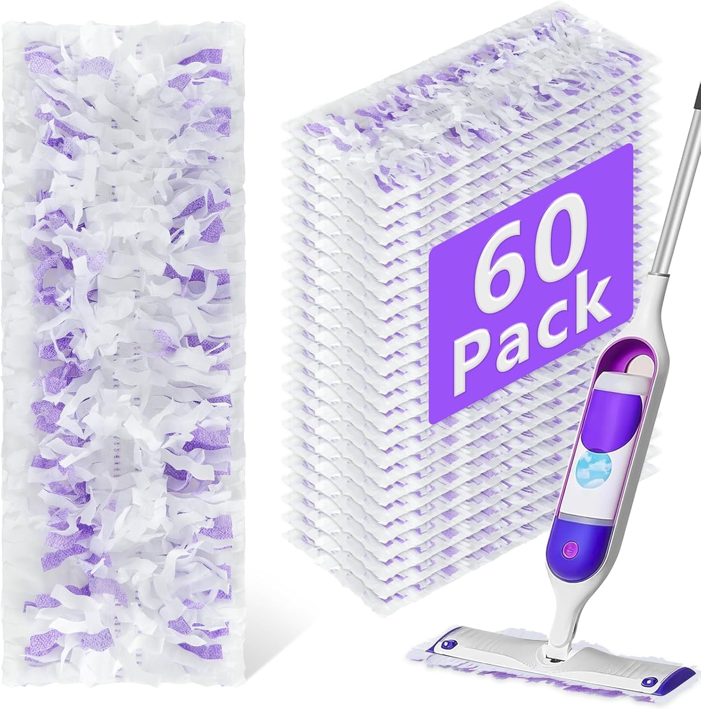 60 Pack Disposable Power Mop Refills Pads Compatible with Swiffer Power Mop,Spray Wet Pads