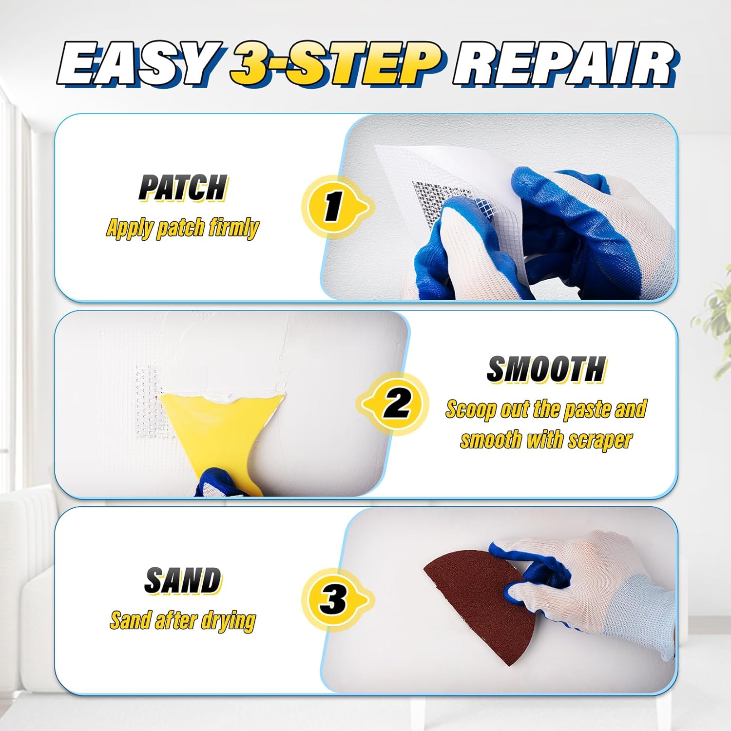 DIYSELF 16 Pieces Drywall Repair Kit Spackle Wall Repair Drywall Patch Kit Wall Patch Repair Kit