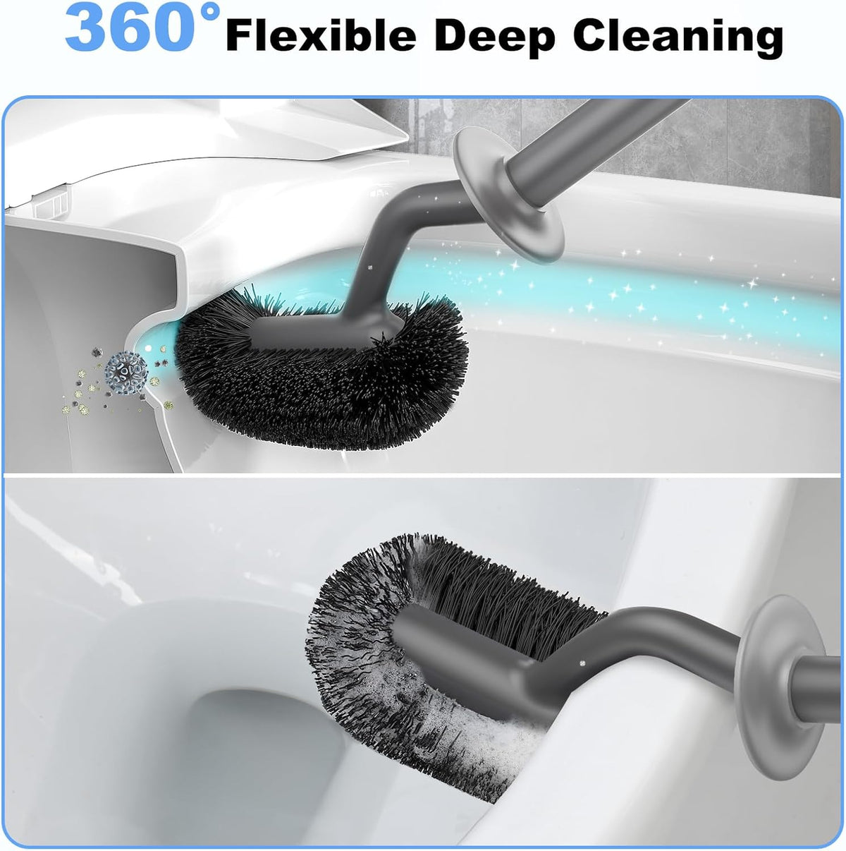 HAMITOR Toilet Bowl Brush Holder Set: Curved Design with Holder for Deep Cleaning Under Rim