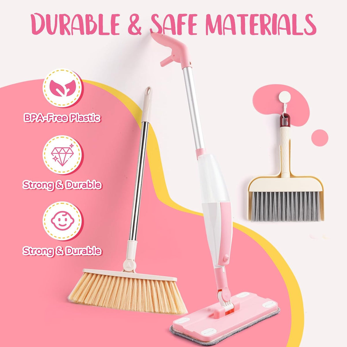 Kids Cleaning Toy Set,Pink Mini Spray Mop Montessori Toys Pretend Play Cleaning Tool for Toddlers
