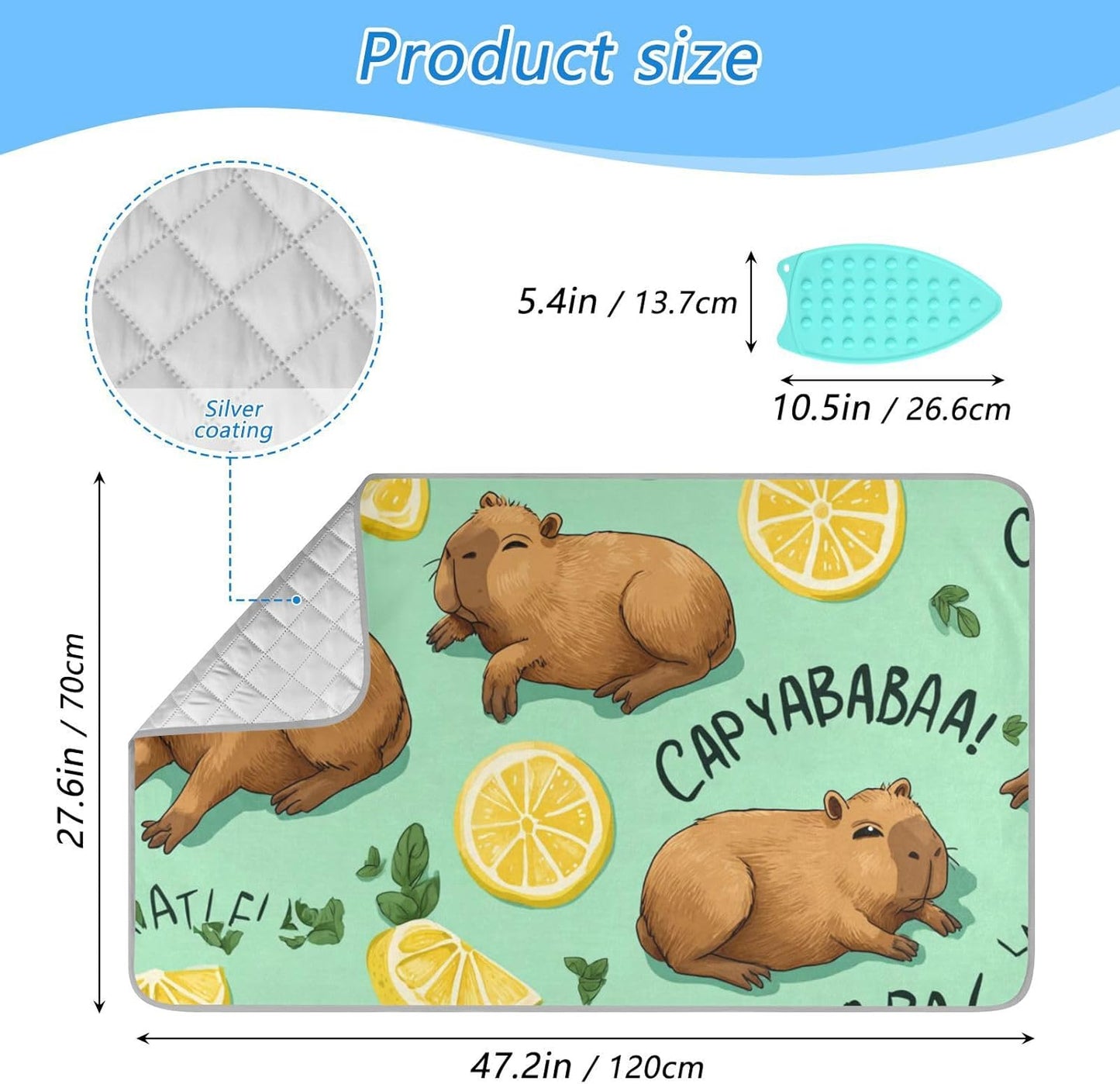 Mint Green Capybara Lemon Ironing Mat for Table top Portable Ironing Pad Blanket for Washer Dryer