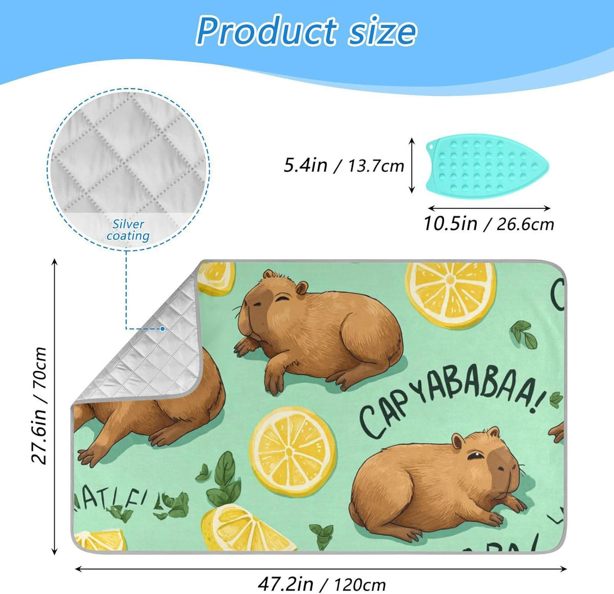 Mint Green Capybara Lemon Ironing Mat for Table top Portable Ironing Pad Blanket for Washer Dryer