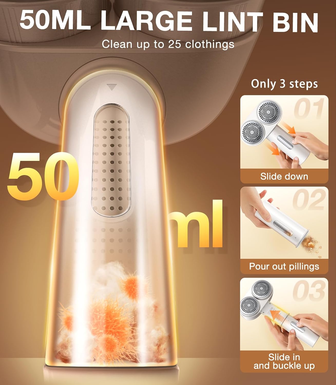 TORRAS Dual-Head Fabric Shaver, Longest Durability & 50ml Large Capacity Rechargeable Lint Removers