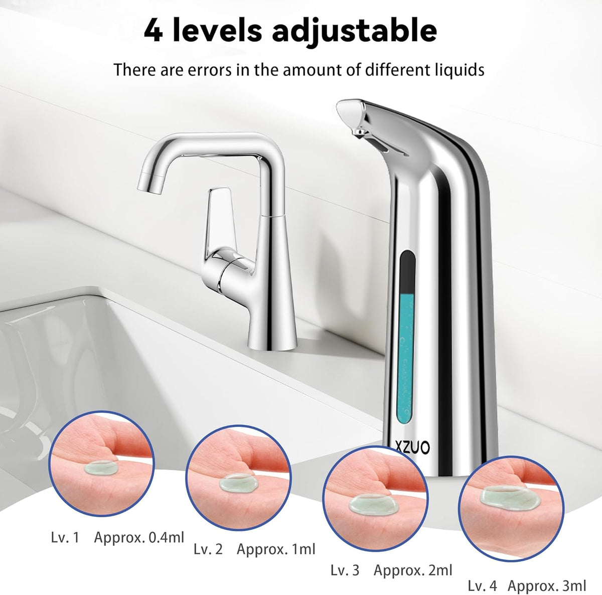 Automatic Soap Dispenser with Infrared Sensor - Adjustable 4-Level Touchless Hand Soap for Kitchen