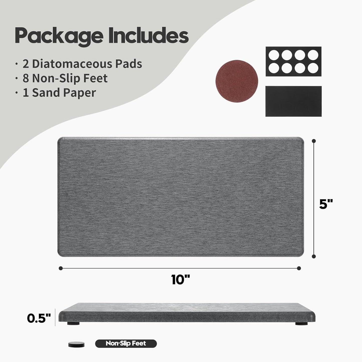 2PCS 10"x 5" Large Bathroom Sink Vanity Trays, Water Absorbing Diatomite Stone Quick Drying Mat for