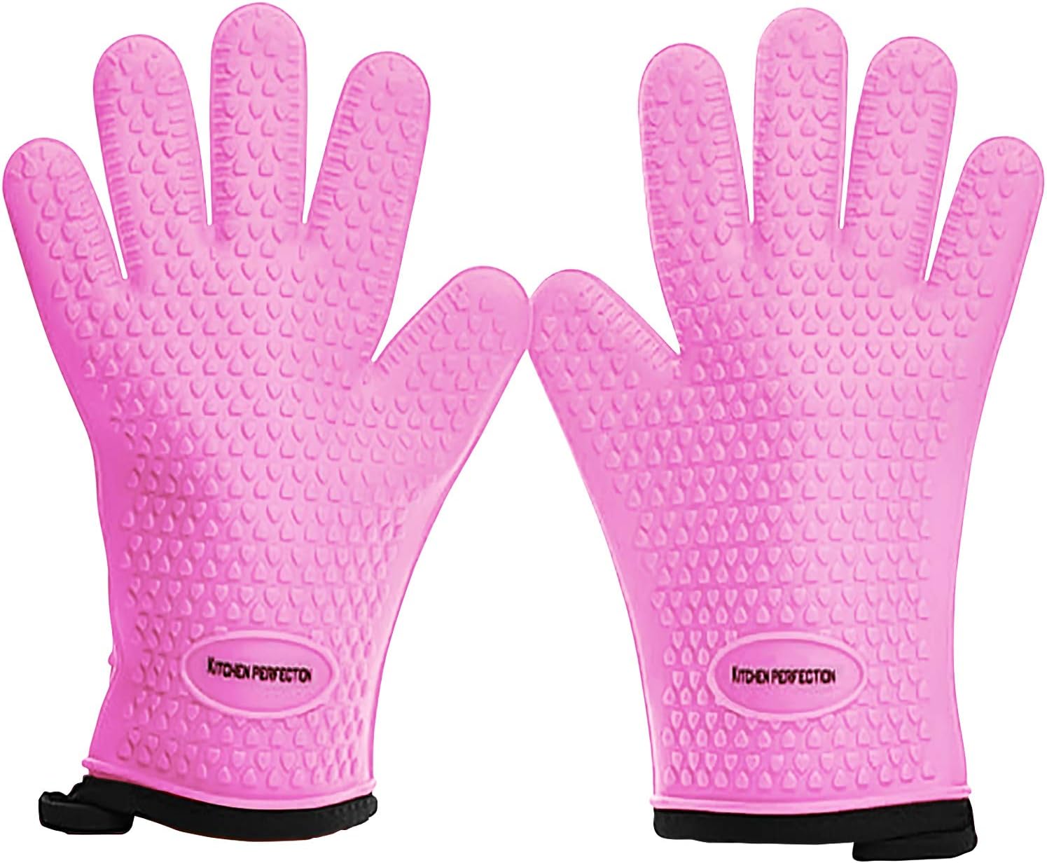 KITCHEN PERFECTION Silicone Smoker Oven Gloves -Extreme Heat Resistant BBQ Gloves-Handle Hot Food