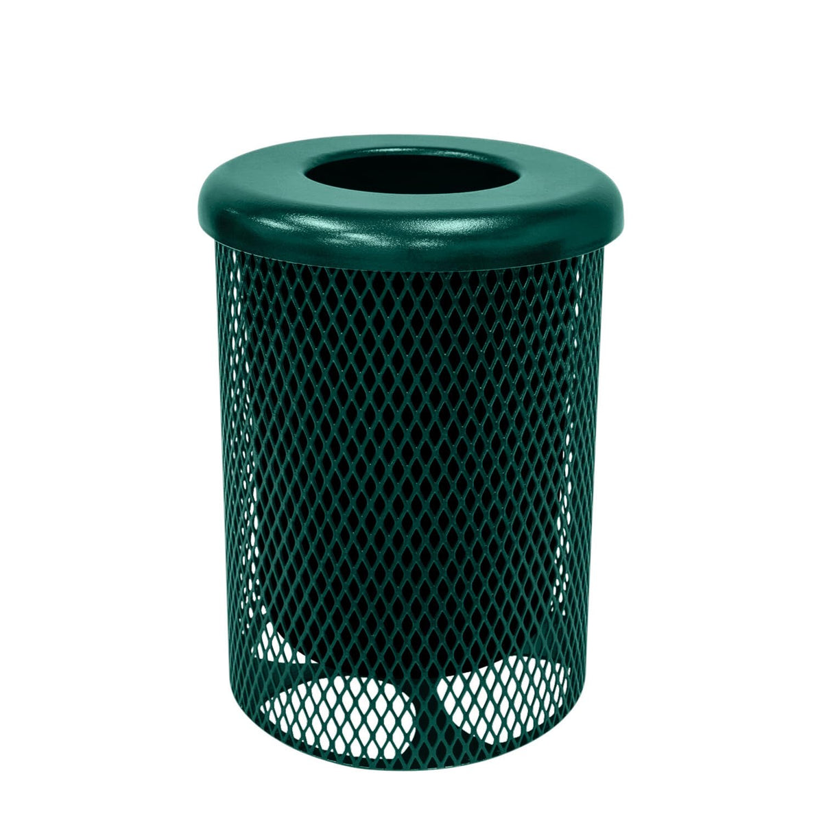 COATEDOUTDOORFURNITURE RFT-TXTGRN Heavy Duty Round Trash Receptacle with Flat Top, Liner Included