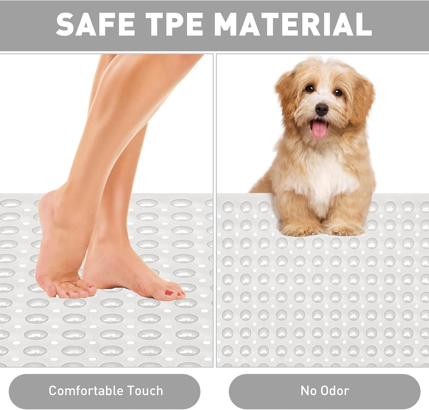 Shower Mat Non Slip: 47.2 x 31.5 Inch Extra Large TPE Shower Mats for Inside Shower - Anti Slip