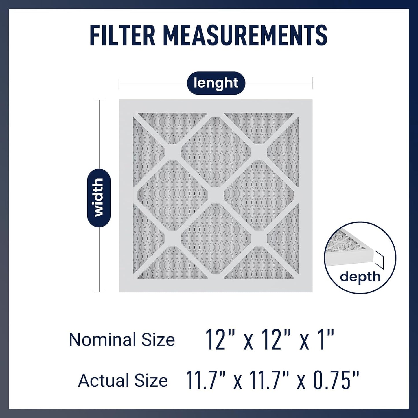 12x12x1 MERV 13 Air Filters, 6-Pack, Actual Size: 11.7" x 11.7" x 0.75", Pleated Design with