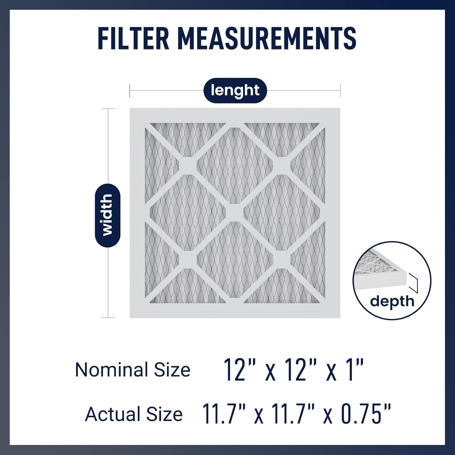 12x12x1 MERV 13 Air Filters, 6-Pack, Actual Size: 11.7" x 11.7" x 0.75", Pleated Design with