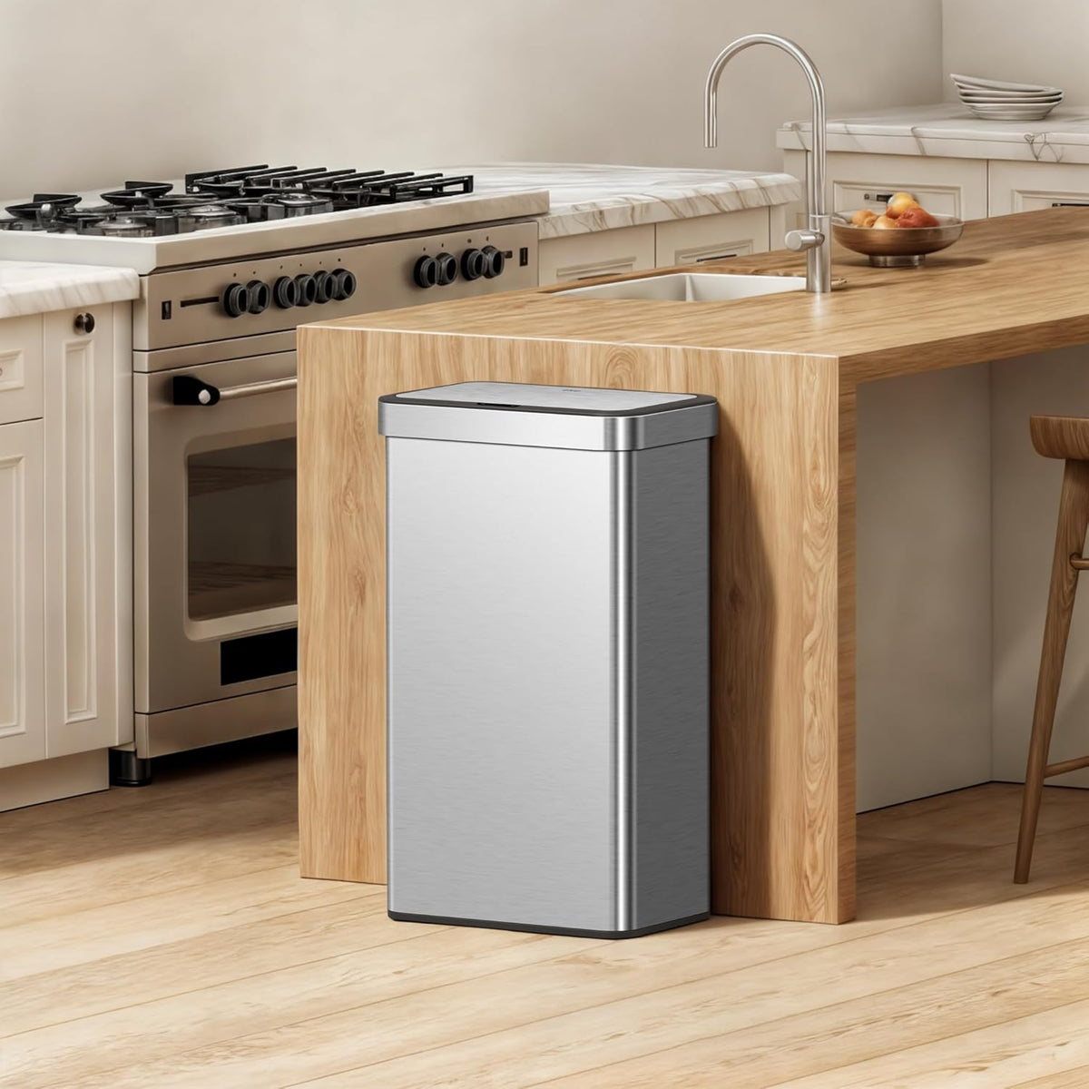 EKO Nova Sensor Trash Can, 21 Gallon/80 Liter Stainless Steel Rectangular Touchless Motion Sensor