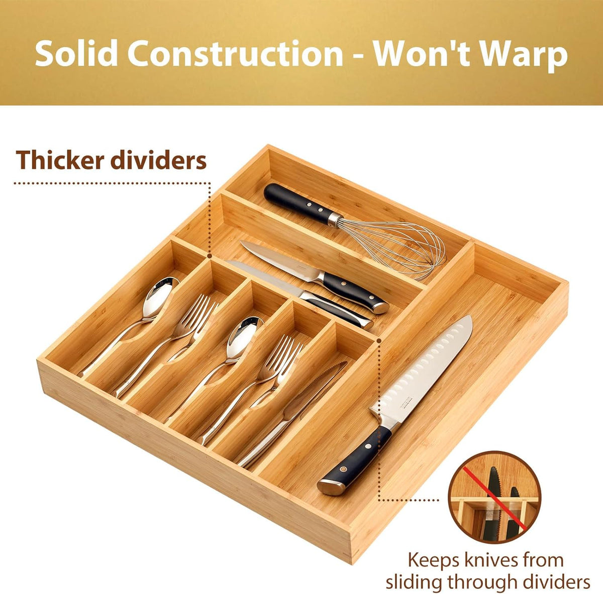 Umilife Large Kitchen Drawer Organizer, 19"x20" Silverware Utensils Organizer, 2.5" High for Large