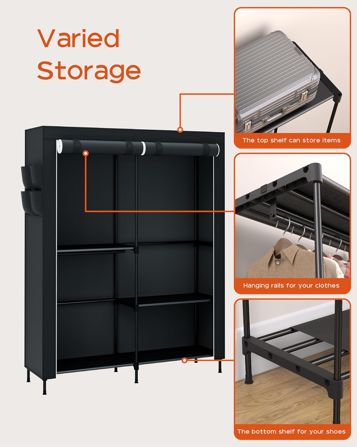Clothes Rack, Portable Closet, 54.7 Inch Large Capacity Wardrobe Closet with Cover, Clothes Storage