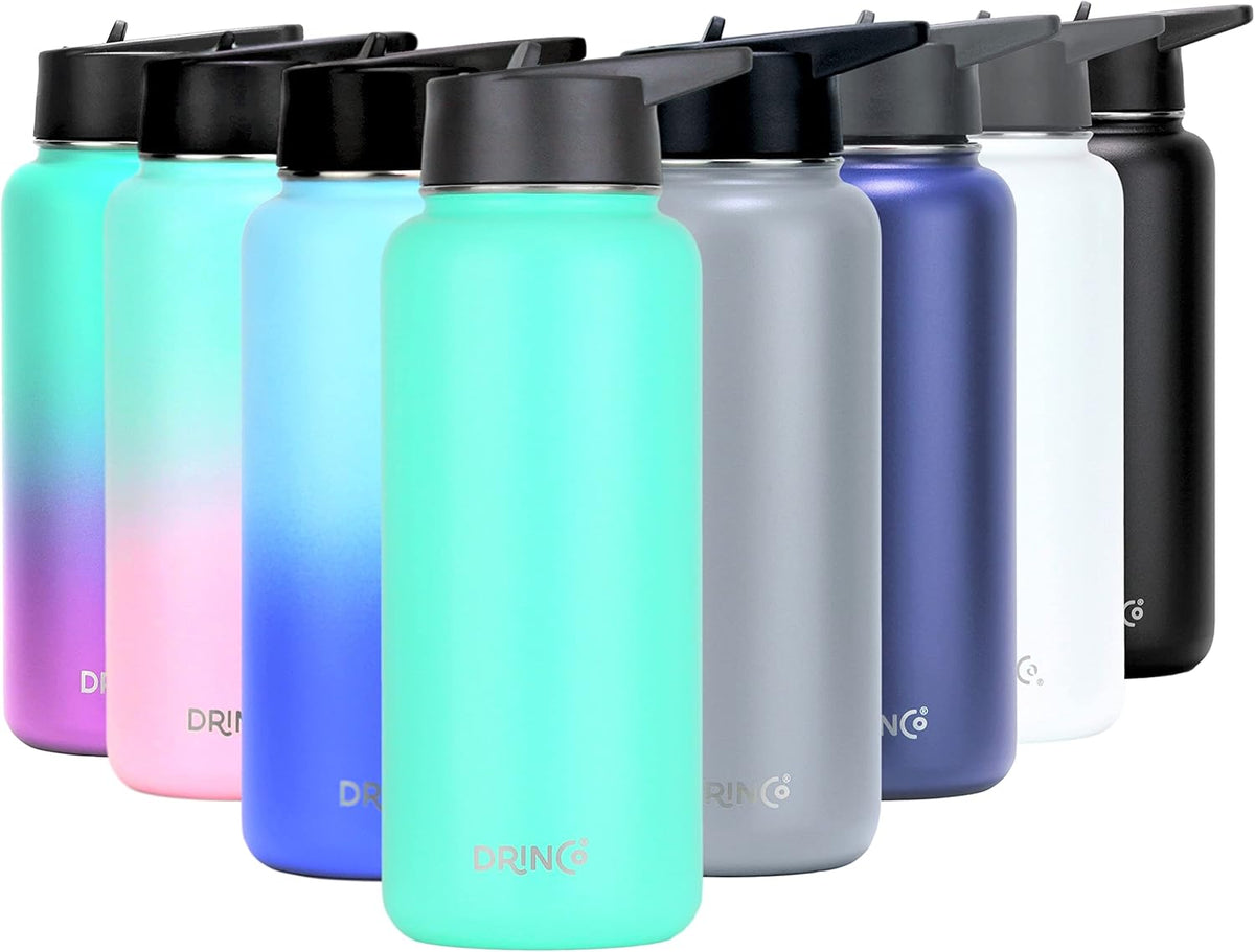 DRINCO Stainless Steel Water Bottle Spout Lid Vacuum Insulated Double Wall Water Bottle Wide Mouth