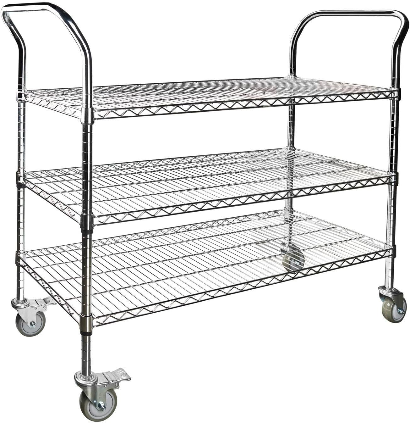 Northsky 3-Shelf Wire Utility Cart on Wheels, Chrome Finish Rolling Metal Shelving with Wheels