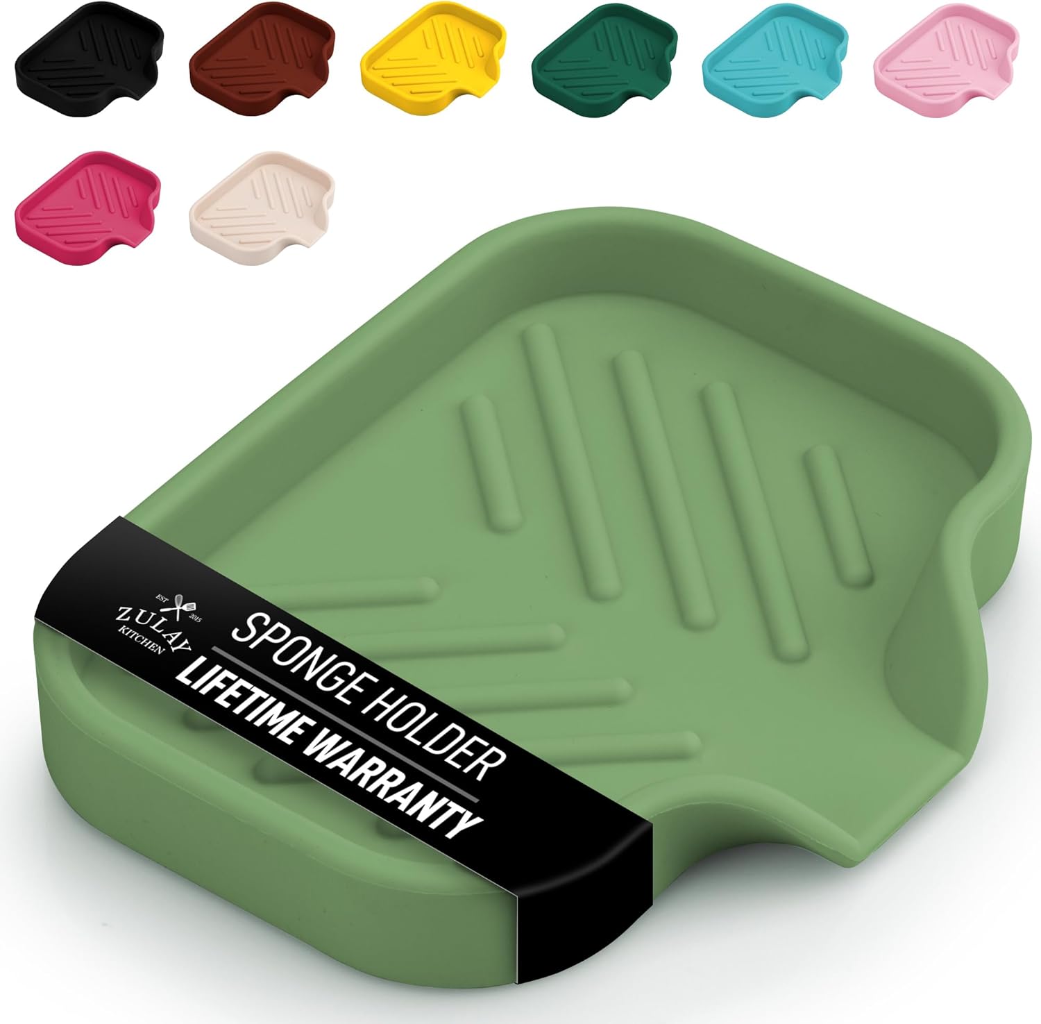 Zulay Small Silicone Sponge Holder (4.9x3.3”) – Space-Saving Sink Organizer Tray for Sponge, Soap