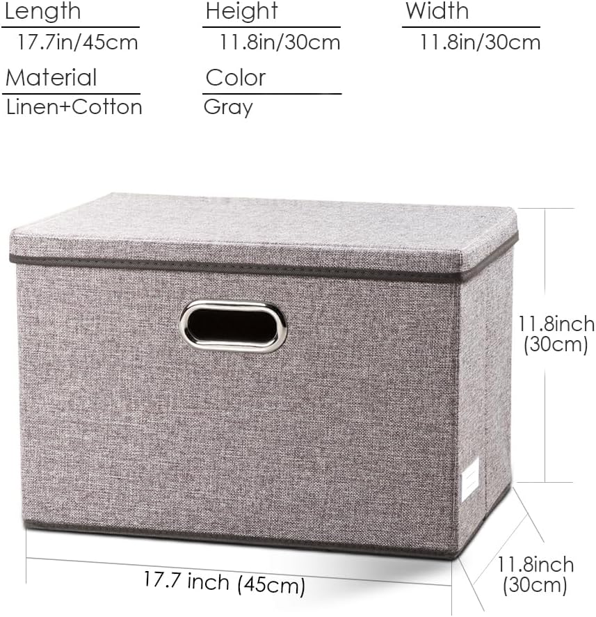 PRANDOM Large Collapsible Storage Containers with Lids [5-Pack] Linen Fabric Foldable Storage Bins