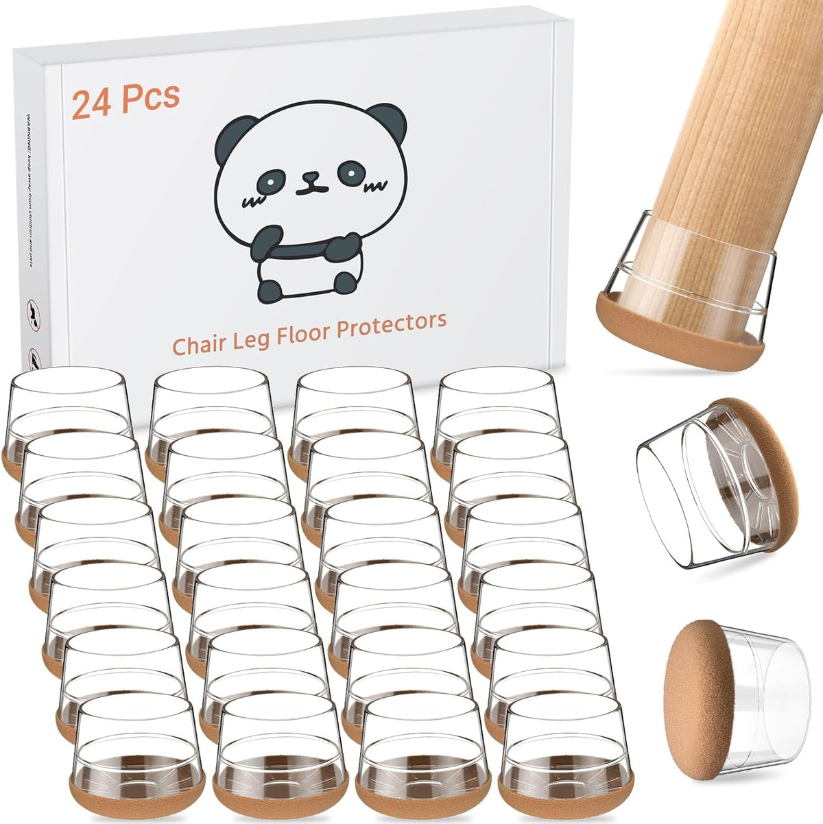 Meldel 24 PCS Silicone Chair Leg Floor Protectors Large (1.2"-1.4") Rubber Felt Furniture Pads