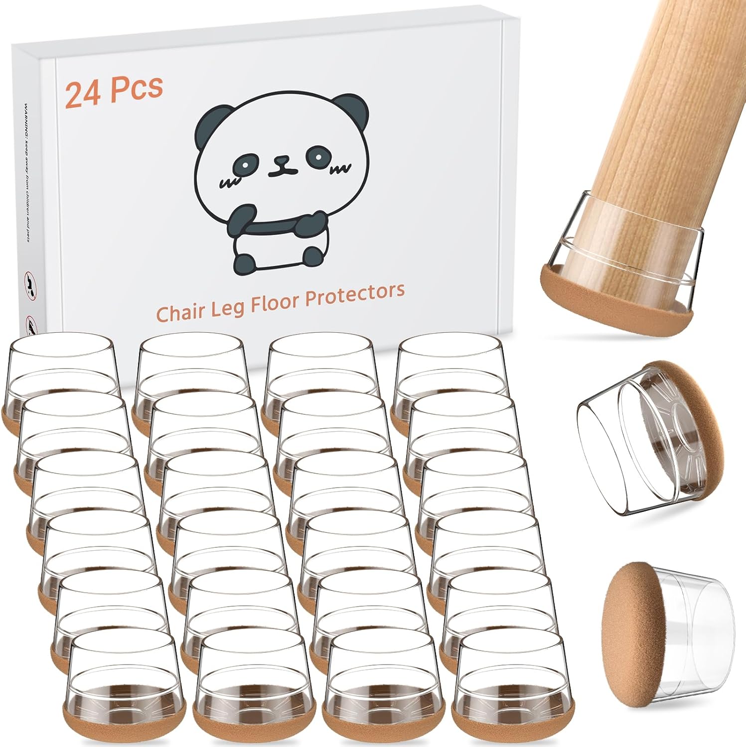 Meldel 24 PCS Silicone Chair Leg Floor Protectors Large (1.2"-1.4") Rubber Felt Furniture Pads