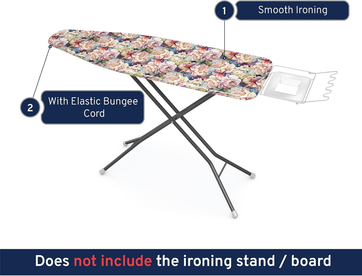 Encasa XO Ironing Board Cover and Pad 54"x15" - Free Silicone Iron Rest & Mesh Cloth - 4mm Felt
