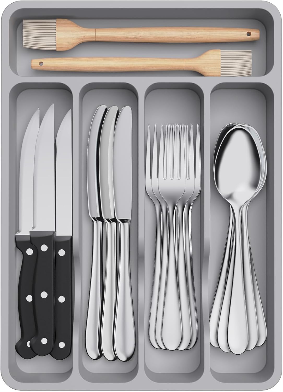Lifewit Silverware Drawer Organizer Tray, Plastic Cutlery Storage for Kitchen Drawer, Flatware and