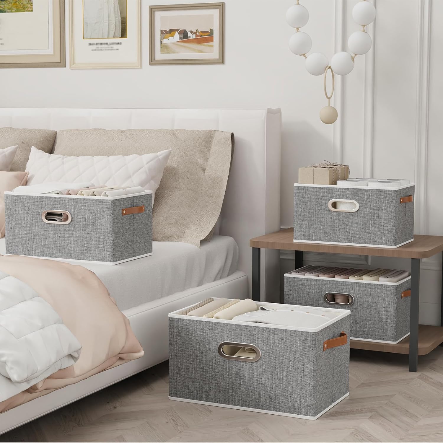 Yawinhe Foldable Storage Baskets for Shelves, Fabric Closet Organizers, Bins with 3 Handles, Cubes