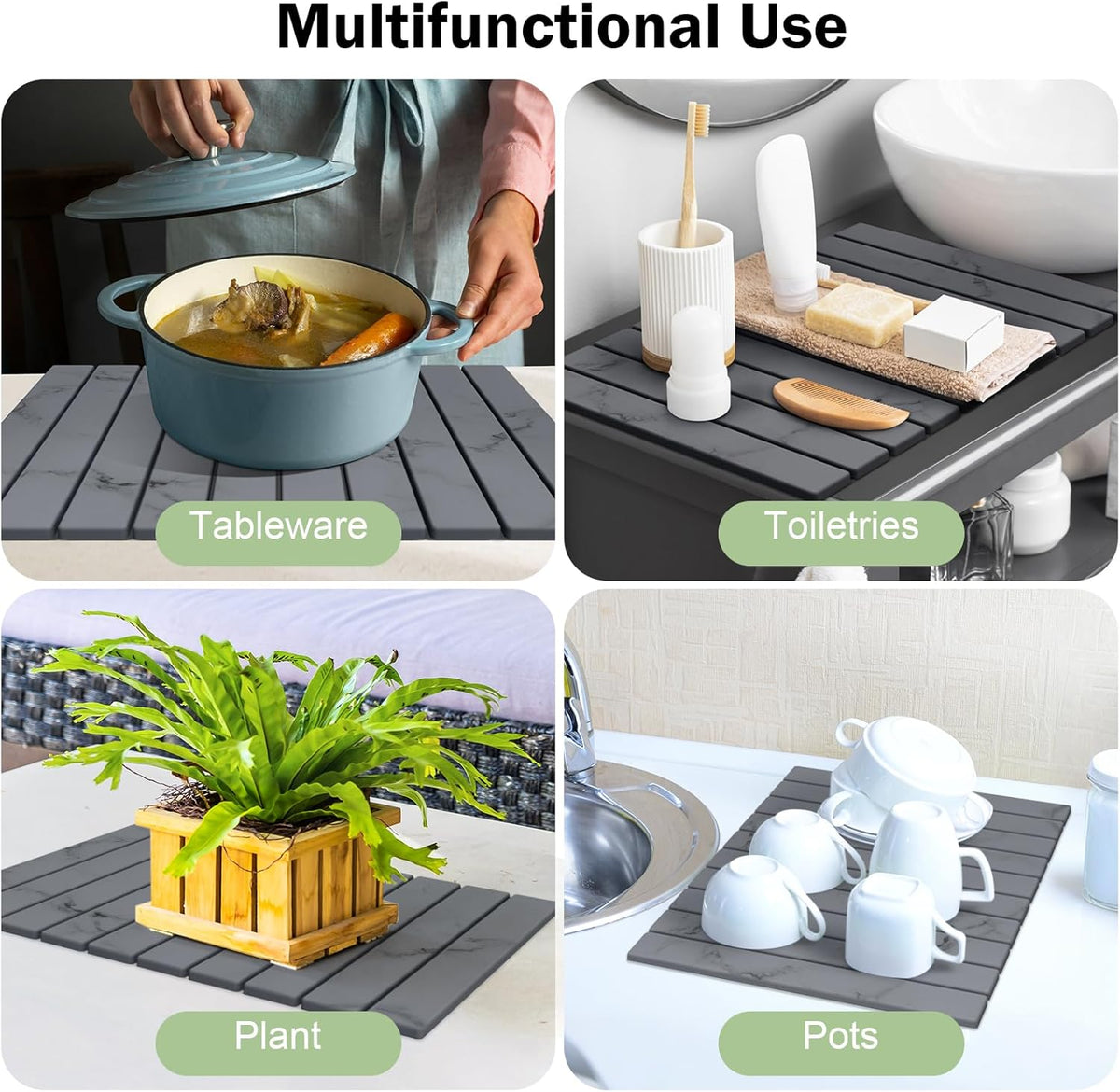 Stone Dish Drying Mat for Kitchen Counter,24"(L)×16"(W) Collapsible Fast-Drying Diatomaceous Earth