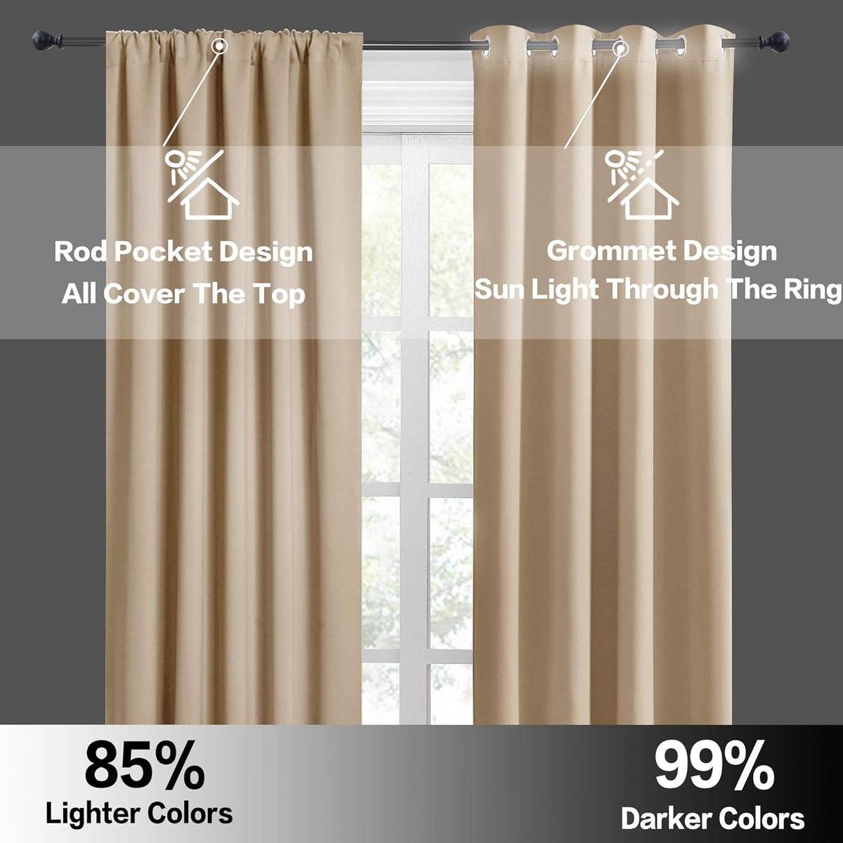 RYB HOME Blackout Shades Curtains Window Dressing (Width 42 by Height 72 in, Biscotti Beige, 2 Pcs)