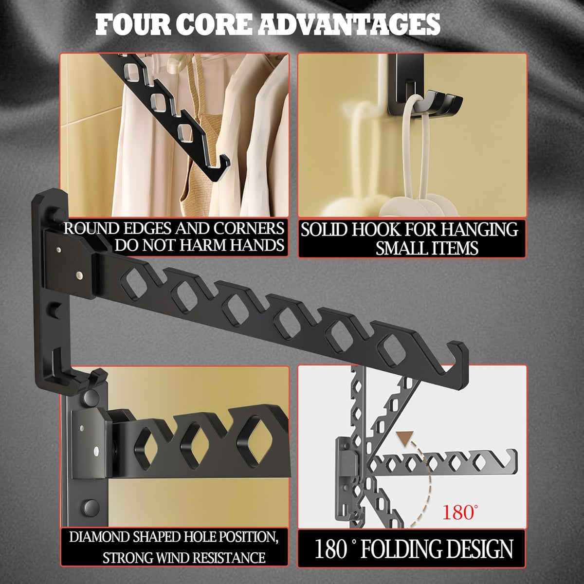 Dr.DJ Wall Mount Coat Hanger Holder Black Clothes Drying Organizer Rack Garment Hooks Aluminium