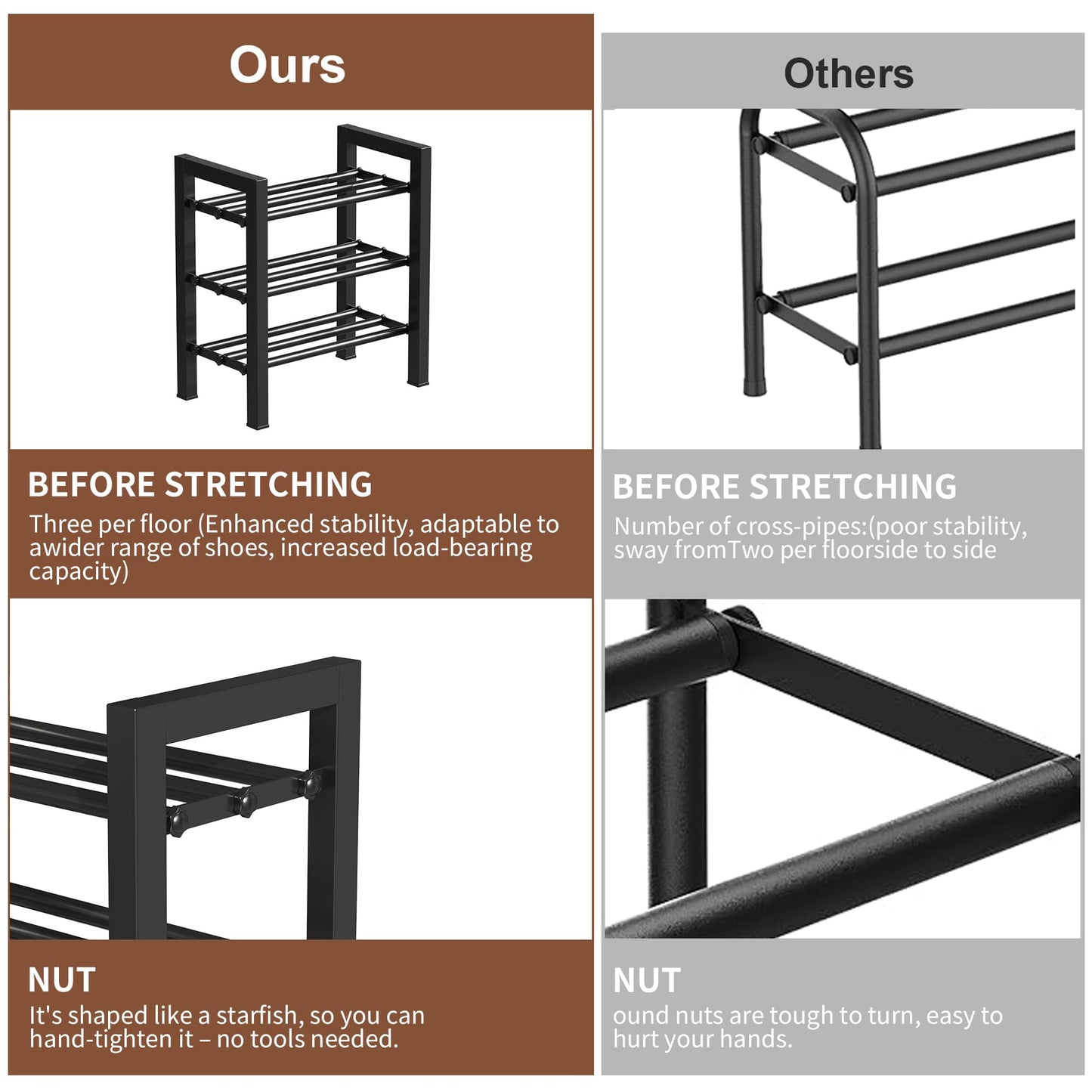 HDDTTZ Upgraded 3-Tier Expandable Shoe Rack, Adjustable Shoe Shelf Storage Organizer Heavy Duty