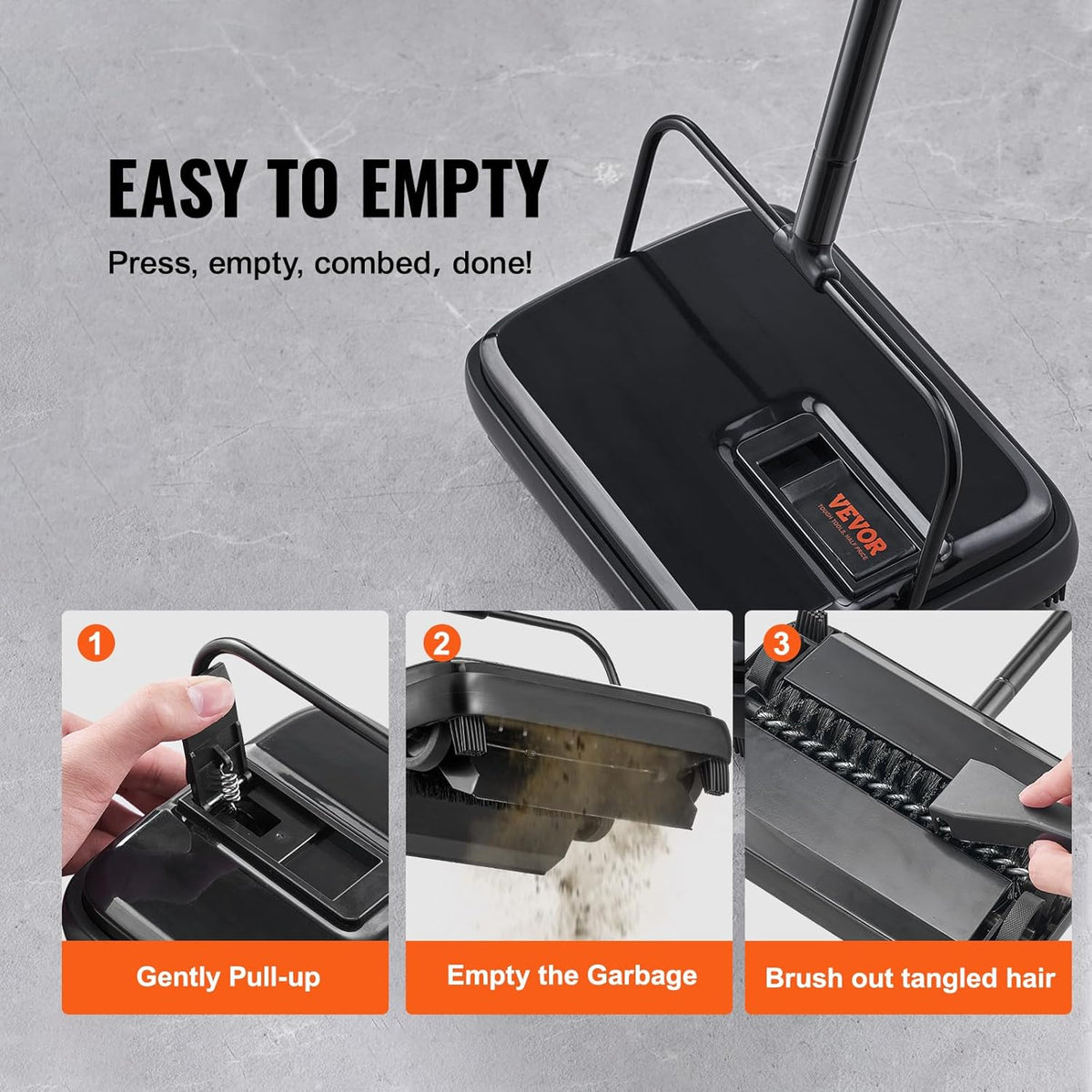 VEVOR Carpet Sweeper Manual, Floor Sweeper with 300 ml Dustbin Capacity Easy to Empty, for Home