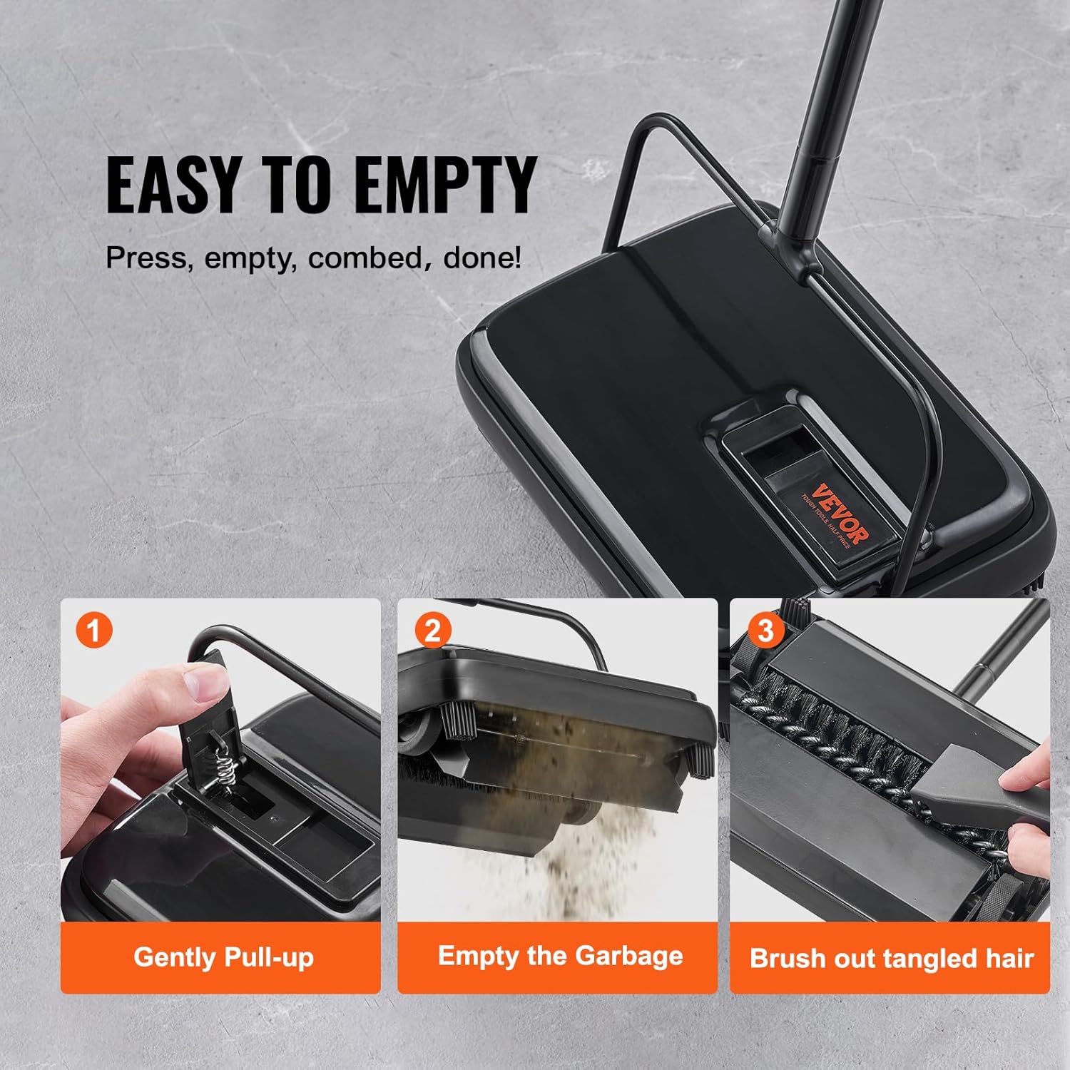 VEVOR Carpet Sweeper Manual, Floor Sweeper with 300 ml Dustbin Capacity Easy to Empty, for Home