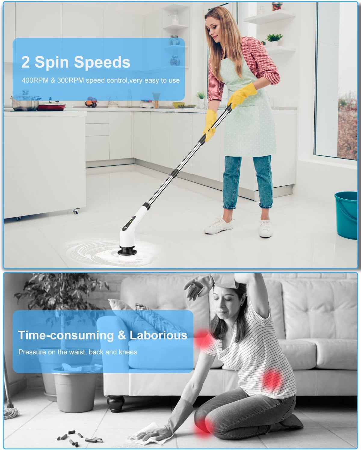Leebein Electric Spin Scrubber, Cordless Cleaning Brush with 8 Replaceable Brush Heads, Tub and